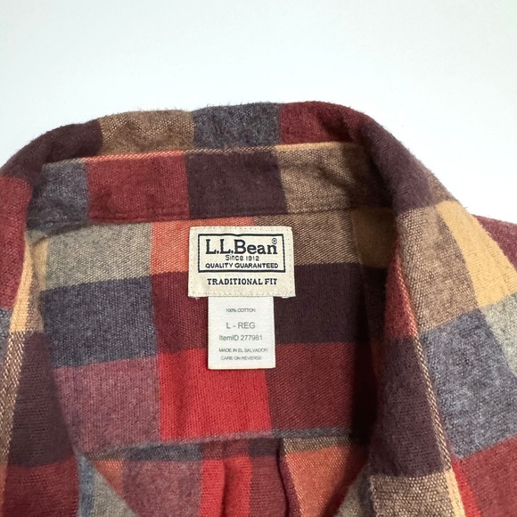 LL Bean Mens Chamois Flannel Traditional Fit Plaid Shirt Long Sleeve Large - Picture 4 of 6